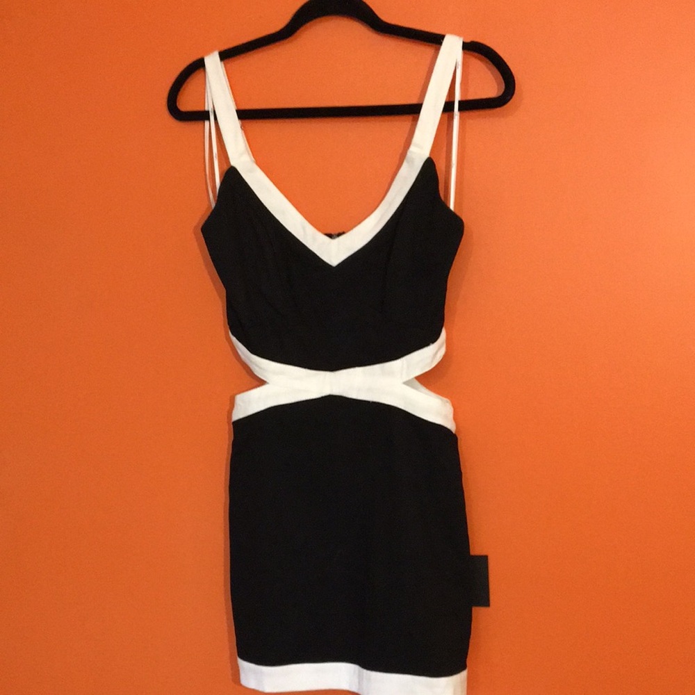 Lulus Cut Out Side Black and White Trim Mini Dress XS 0/2 Party Club Event Date